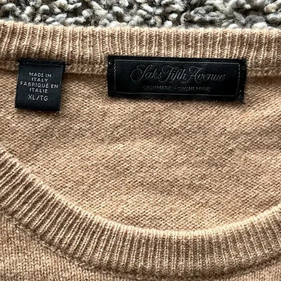 Saks Fifth Avenue Blouse Women XL Brown Black Striped 100% Cashmere Luxury Chic - Picture 2 of 7